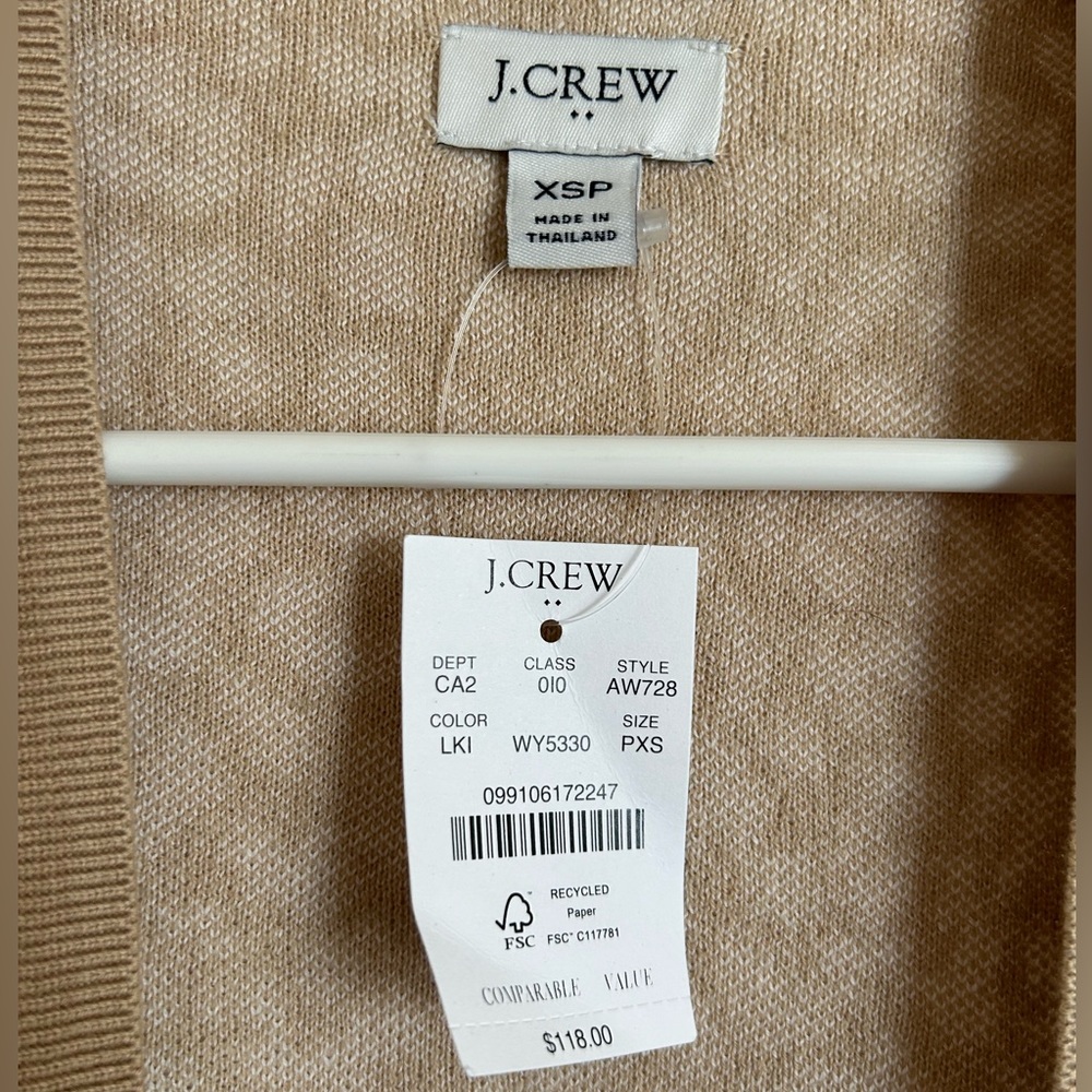 NWT J. Crew Leopard Print Tan/Beige Open Cardigan Sweater Size XSP - Picture 5 of 6